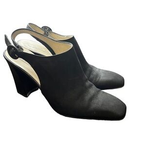 Via Spiga Vintage Black Leather Square Toe Sling Back Heels Sz 8 AA